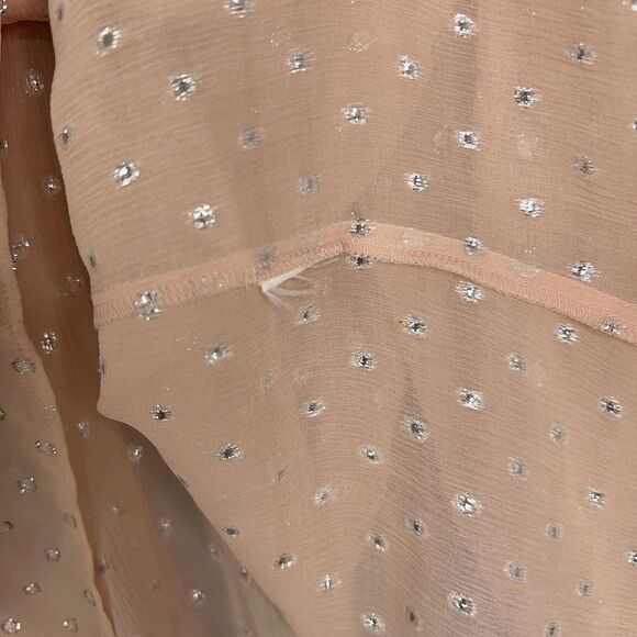 Rebecca Taylor Blouse Womens 2 Pink Tie Neck Ruffle Sheer Metallic Clip Dot Fem - Picture 7 of 15